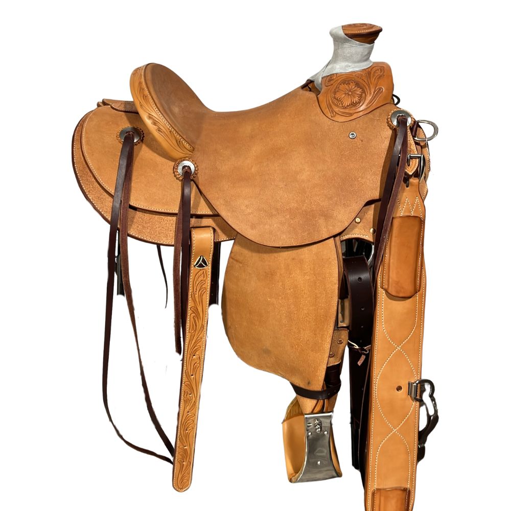 Burns Russet SO/RO Wade Saddle - Kidney Bean - 1/8 WYO Floral Tooled